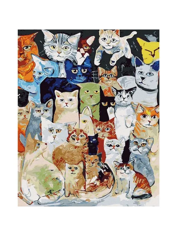 Цветни котки - Рисуване по номера - 50/40СМ.